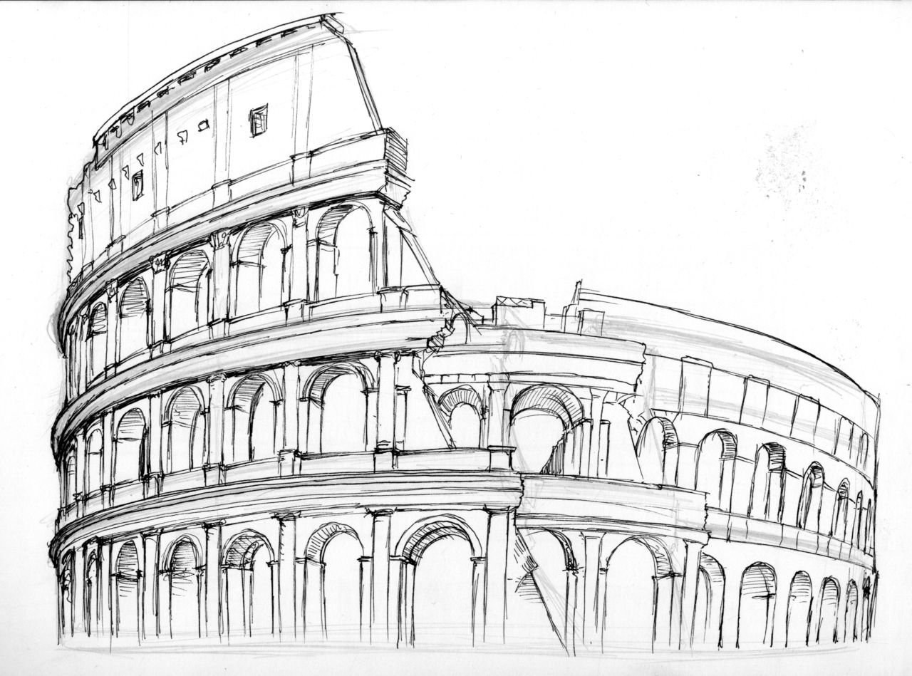 Колизей в Риме карандашом