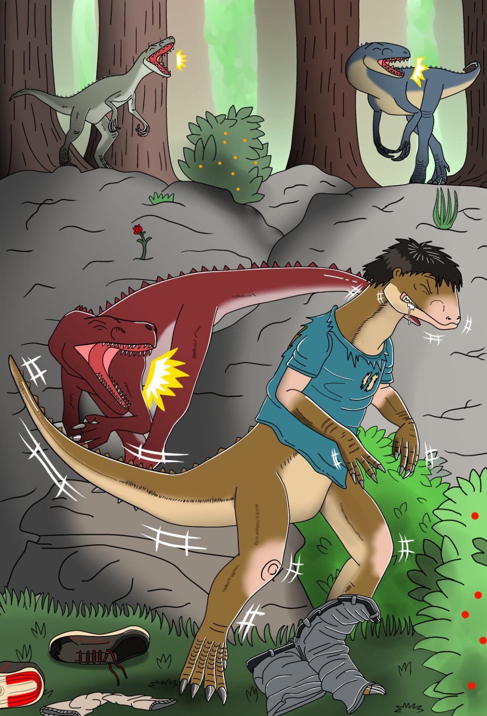 The dinosaur is pooping