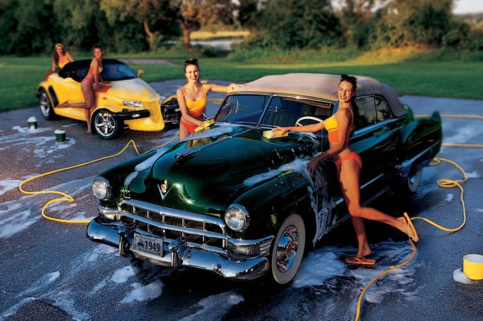 The new car is doused with champagne