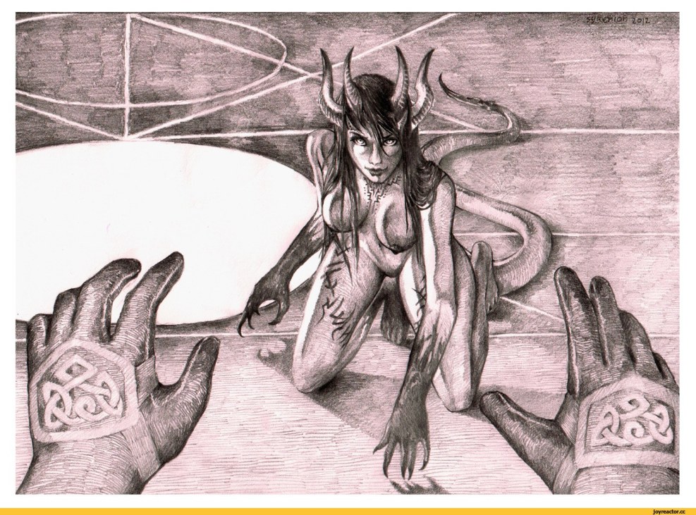 Naked beautiful demoness