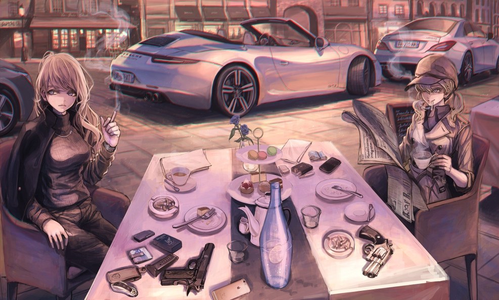 Girls smoke in heels