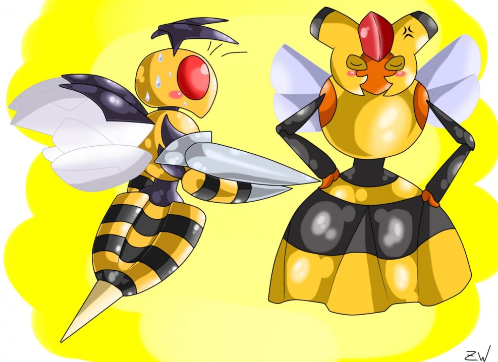 Man in a costume of bee naked