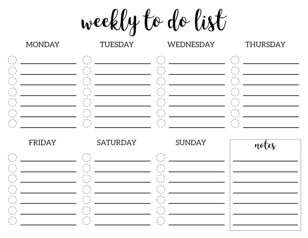 Schedule for a week template