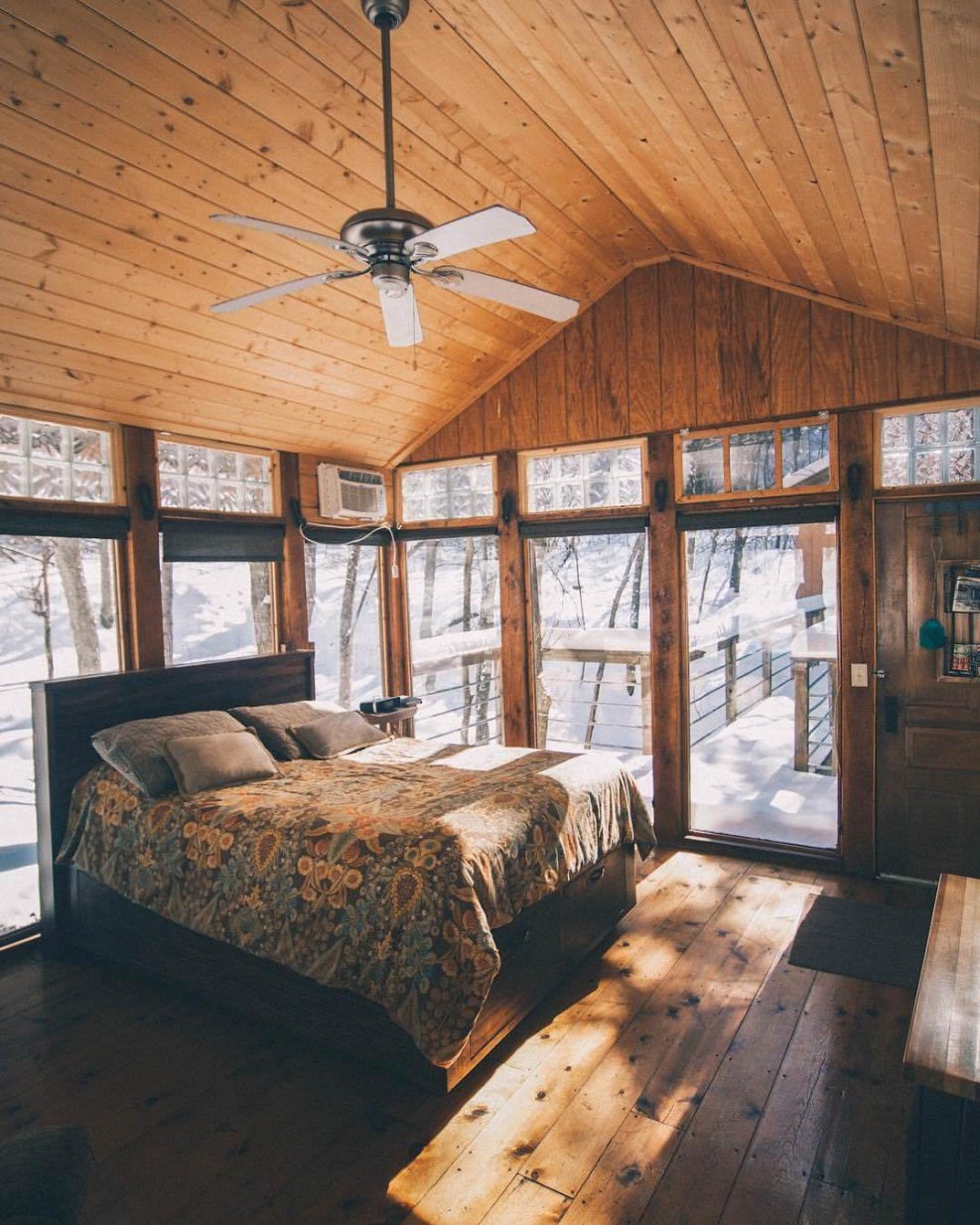 The interior of a wooden house