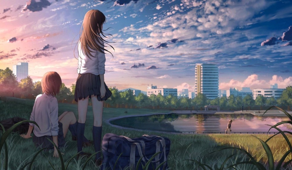 Anime landscapes with people