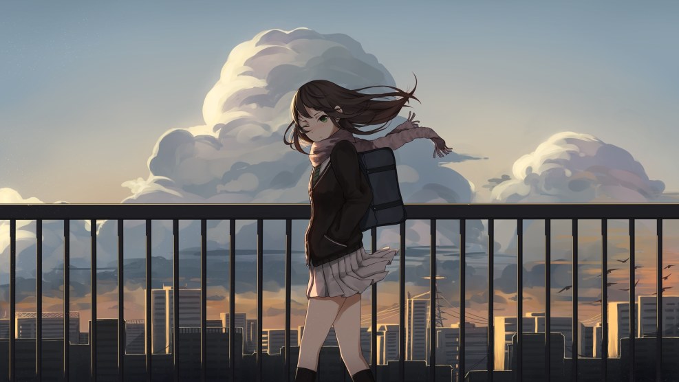 Cute young naked nudist under an umbrella