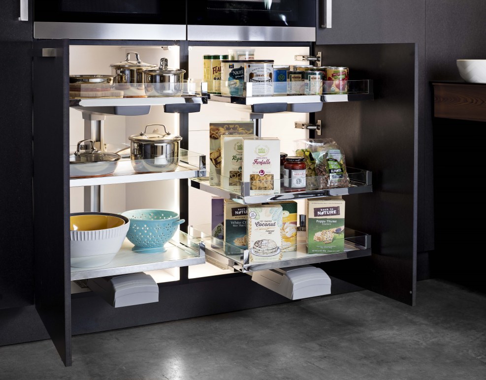 Scandinavian kitchen with a dark floor