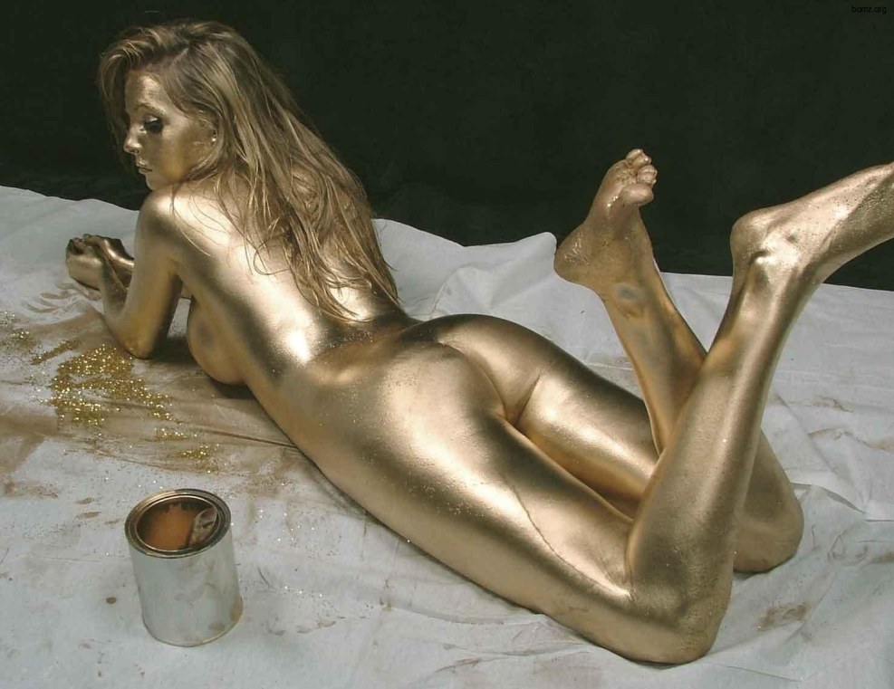 Gold and Silver Paint Damsel Tags: Body Painting, Lesbian