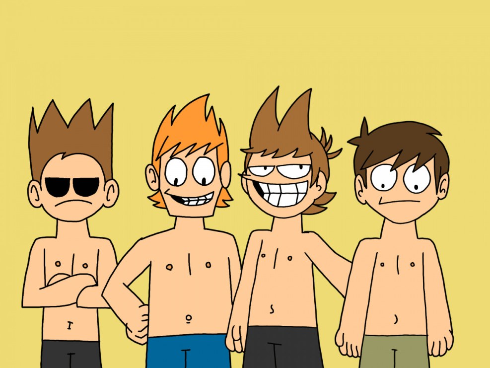 Eddsworld Tom with glasses and Matt with a gray eye and a red pupil
