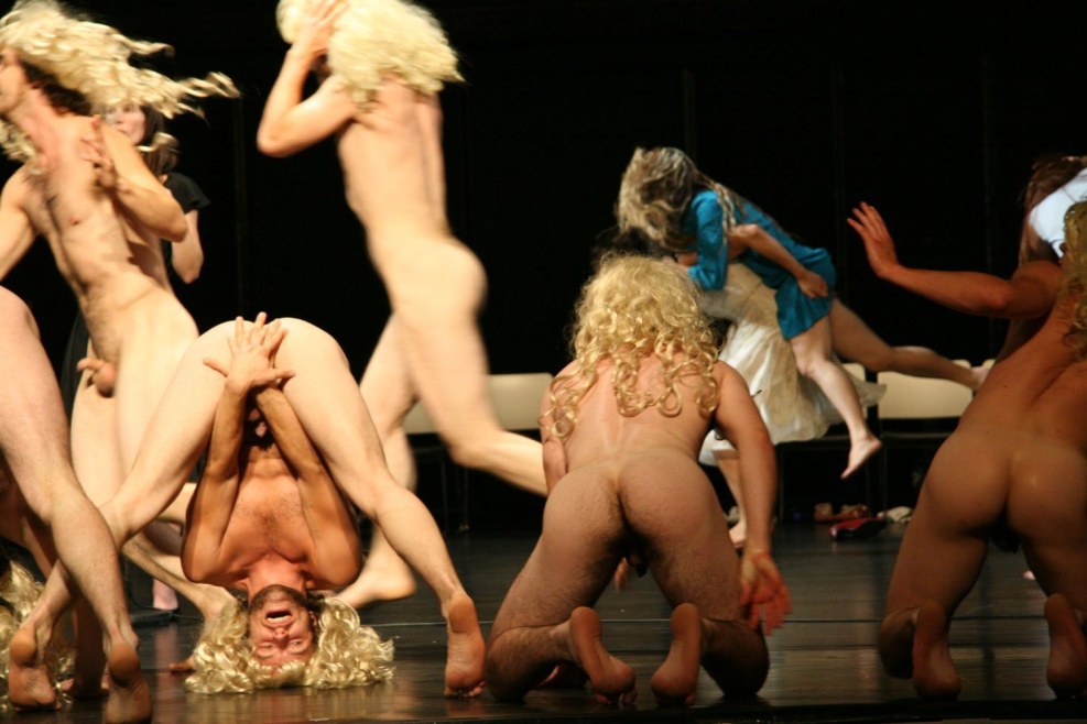 Naked actresses on the stage of the theater