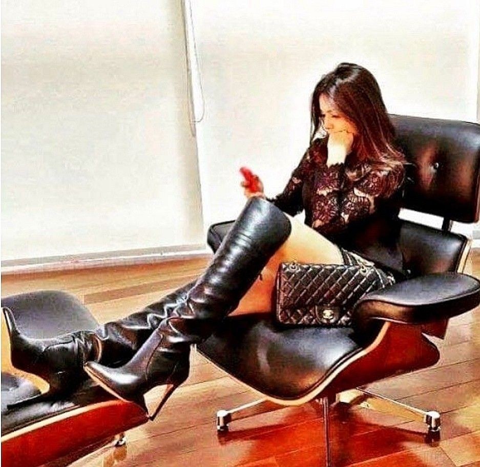 Yana Klein in leather pants