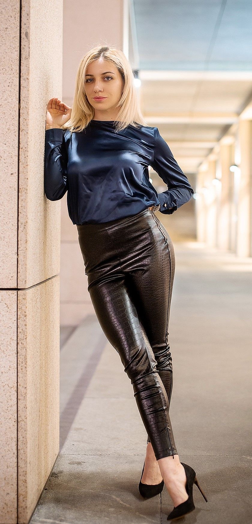 Girls in leather stockings