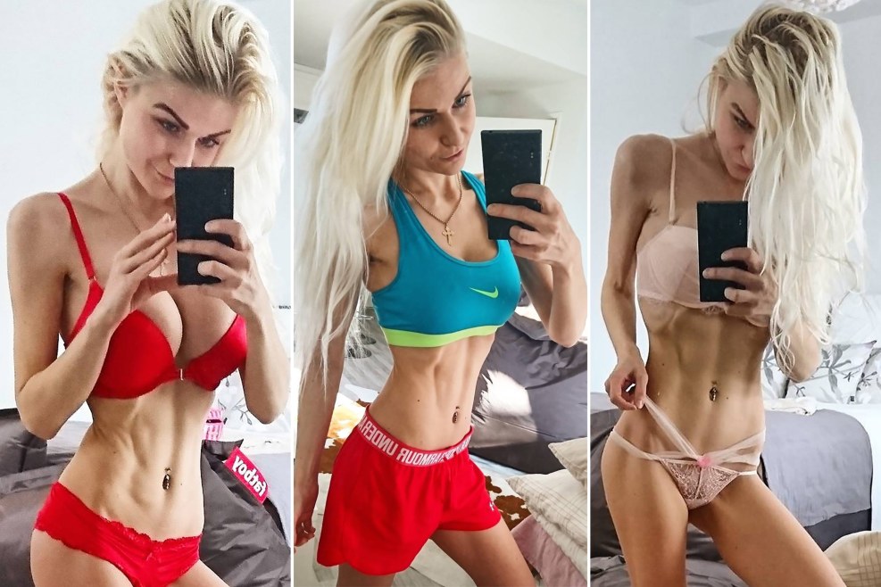 Models change clothes at a bathing show