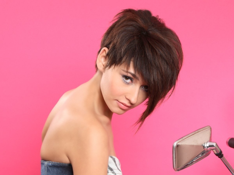 Girls with a short haircut in black white