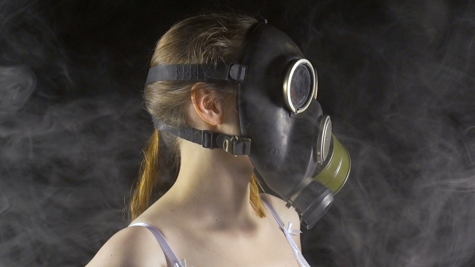 Latex gas mask nurse