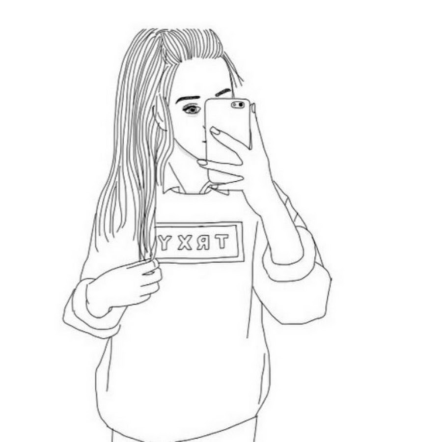 Drawings for sketching a girl with an iPhone