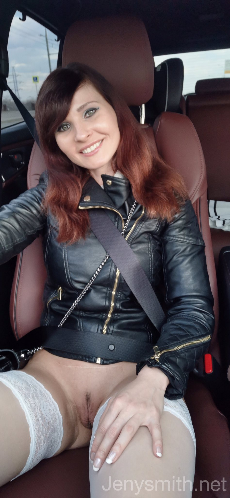 Naked wives in stockings on the street