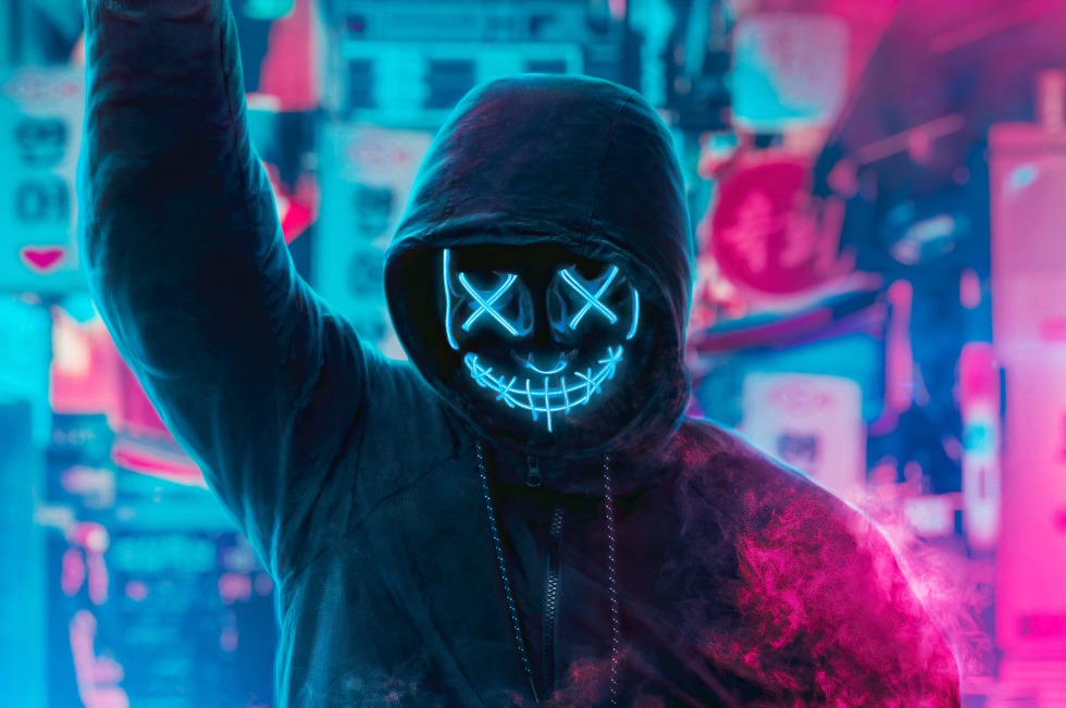 Man in neon mask