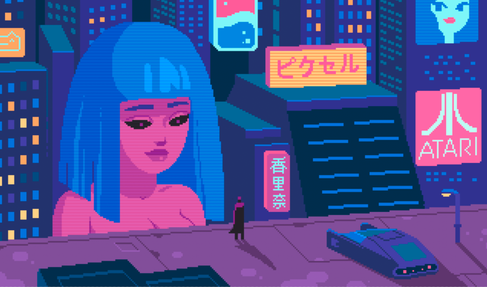 Pixel art in the style of cyberpunk