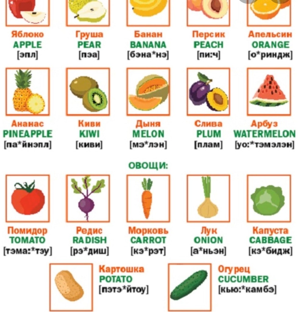 Fruits vegetables berries in English with translation