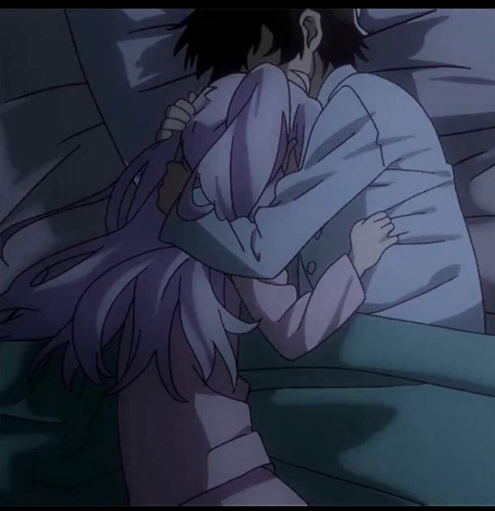 Anime hug in bed