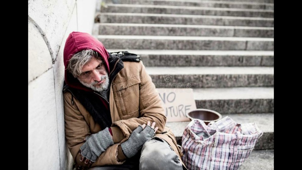 A poor homeless person