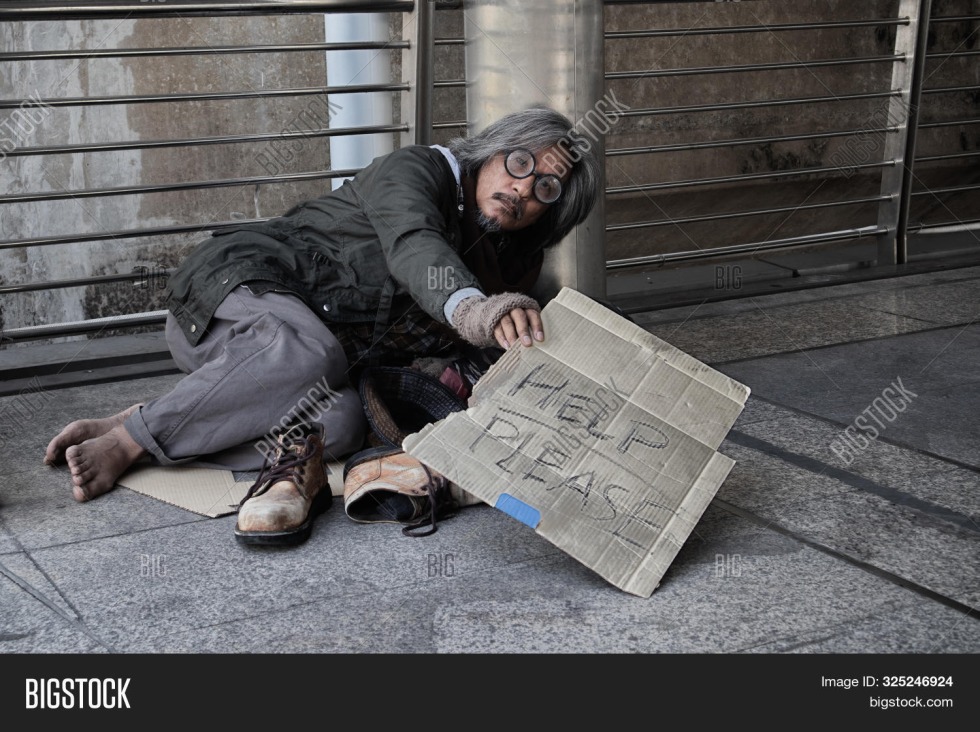 Old poor homeless people