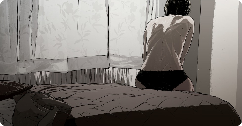 Girl on a bicycle painting