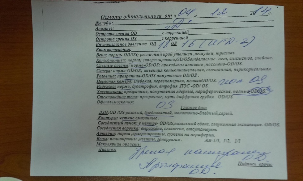 The conclusion of an ophthalmologist