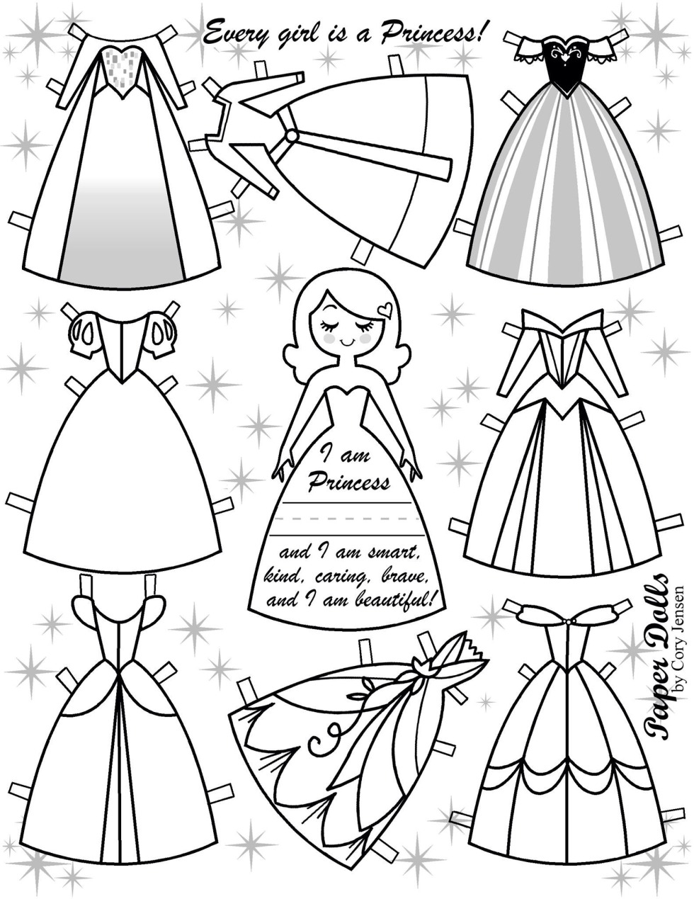 Coloring dress for paper dolls