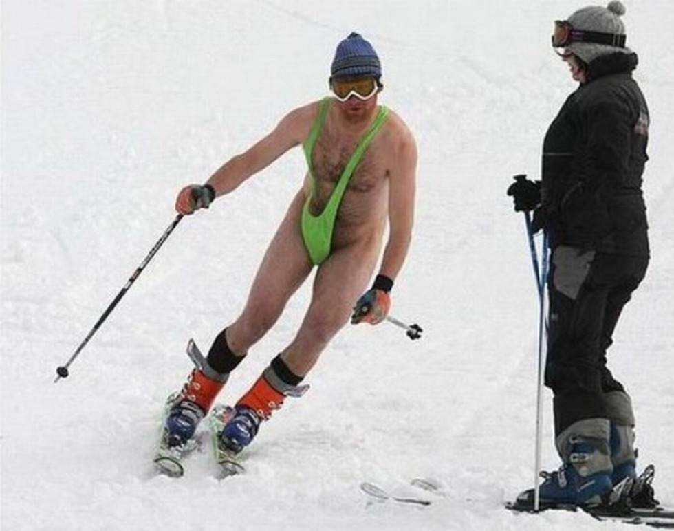 Skier in shorts