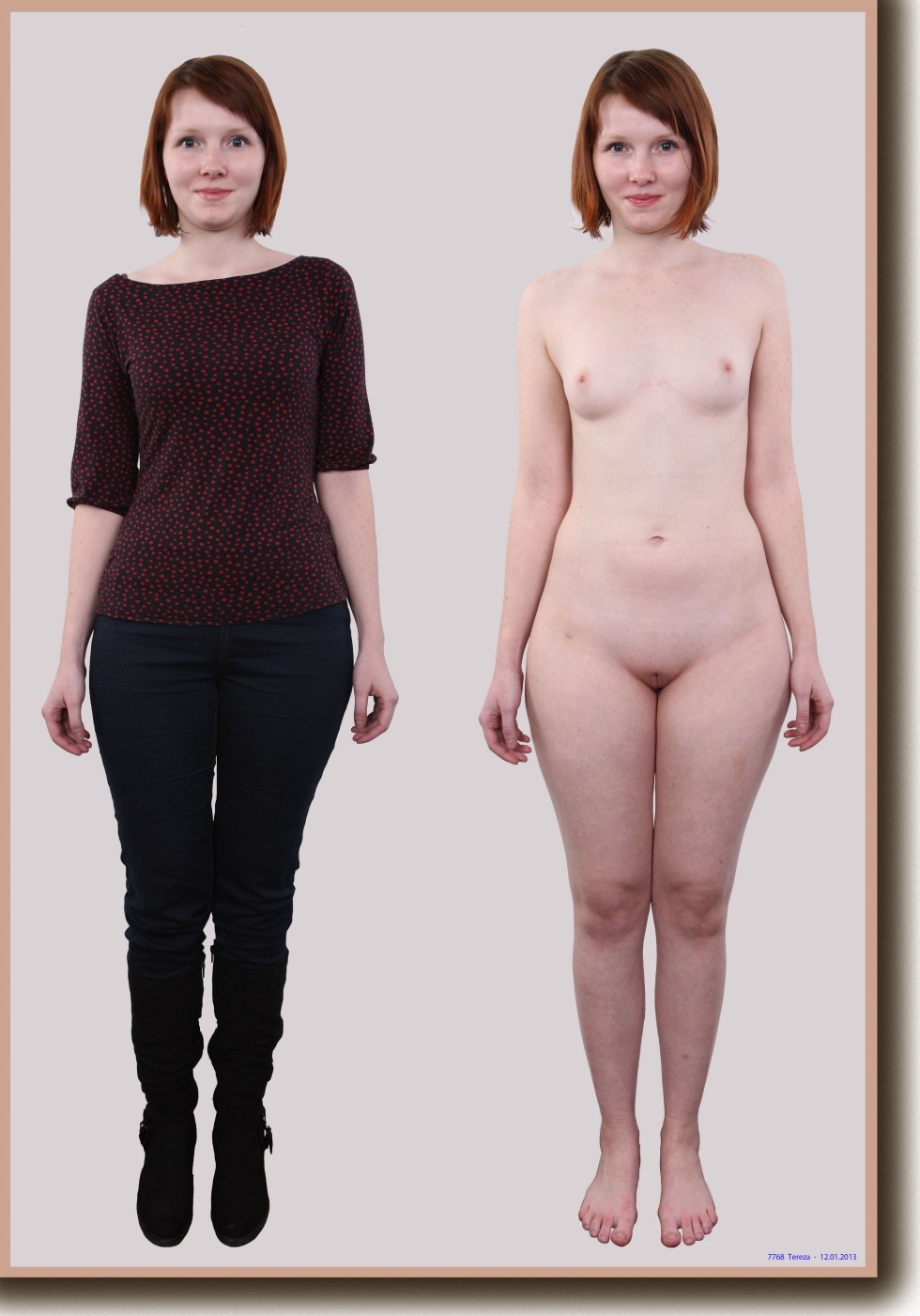 Red -haired women dressed and striped