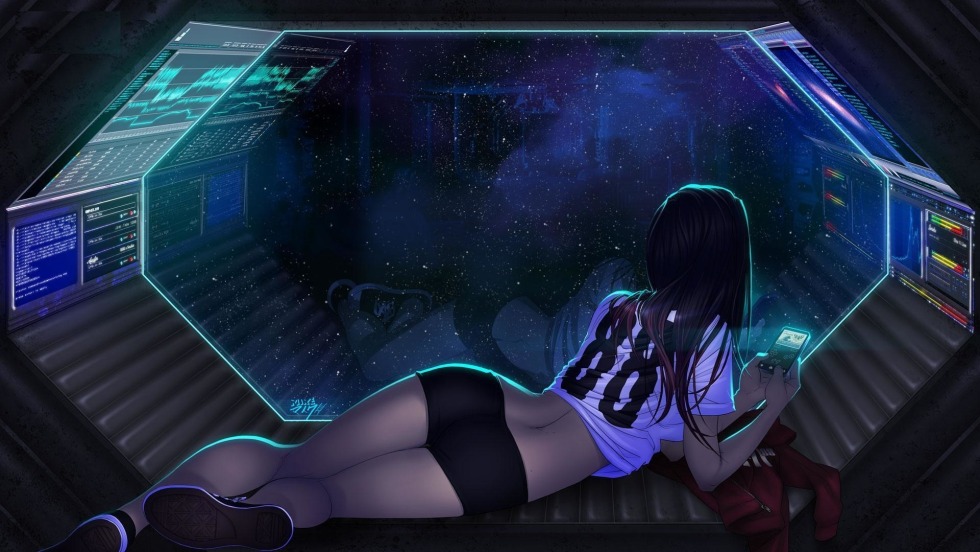 Girl in the spaceship art art