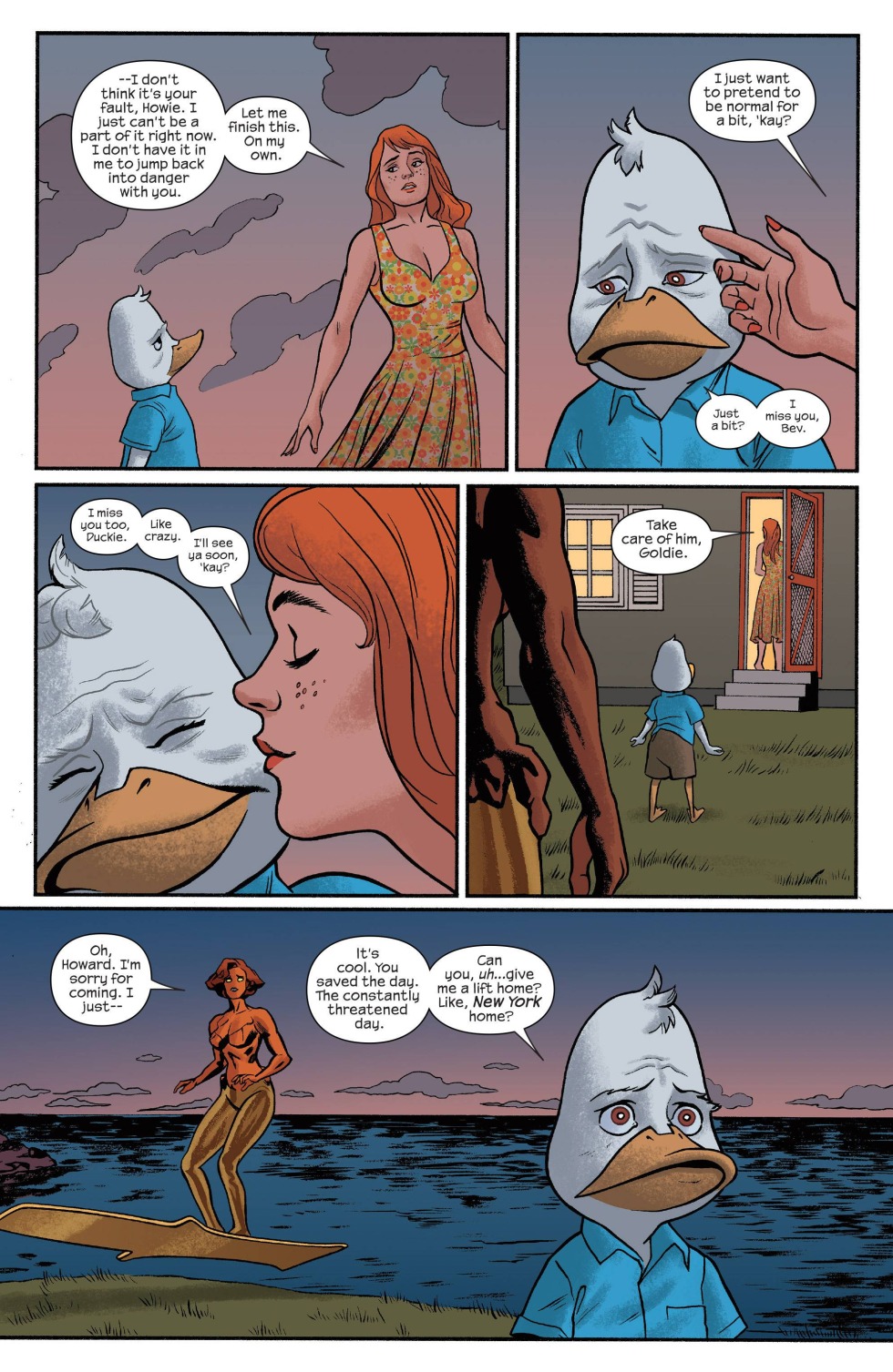 Howard Duck with a girl in comics